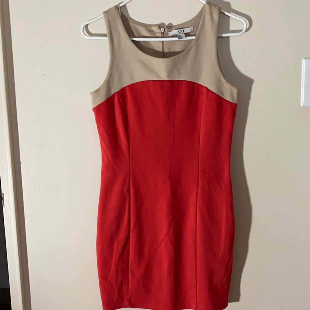 Orange and Beige Colorblock Mini Dress
